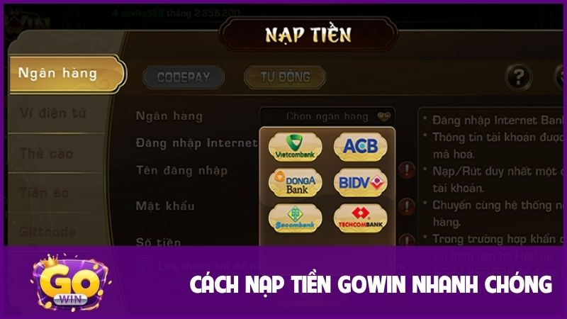 GOWIN - Đỉnh cao giải trí, cơ hội hốt bạc khủng 2025 21 3 bước trong quy trình nạp tiền